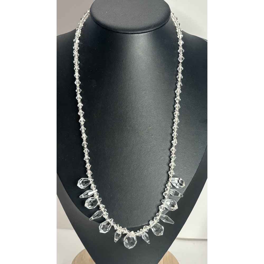 Vintage 1930s Art Deco Faceted Crystal Glass Fringe Necklace 21" Clear